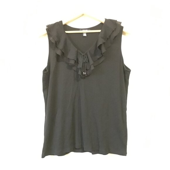 Chaps Gothic Black Ruffle Collar Tie Up Tank Top - Picture 3 of 12